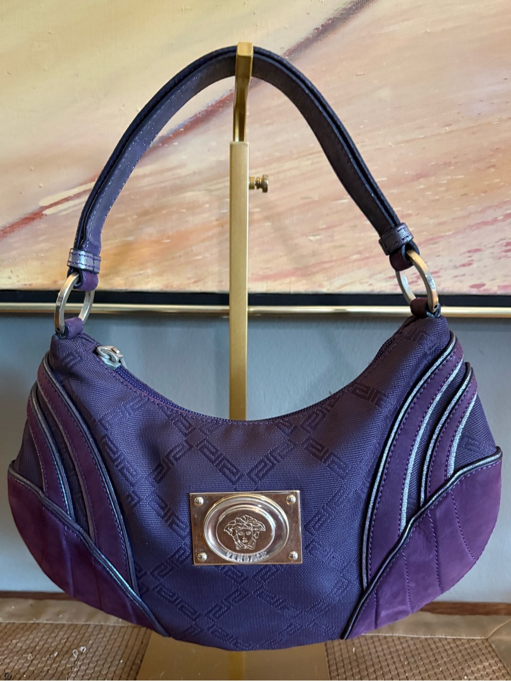 Versace Vintage Medusa Hobo Plaque Canvas, leather & Suede Purple Y2K